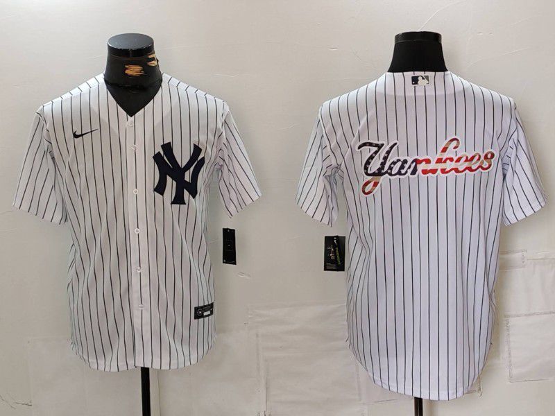 Men New York Yankees Blank White Stripe Game 2024 Nike MLB Jersey style 3